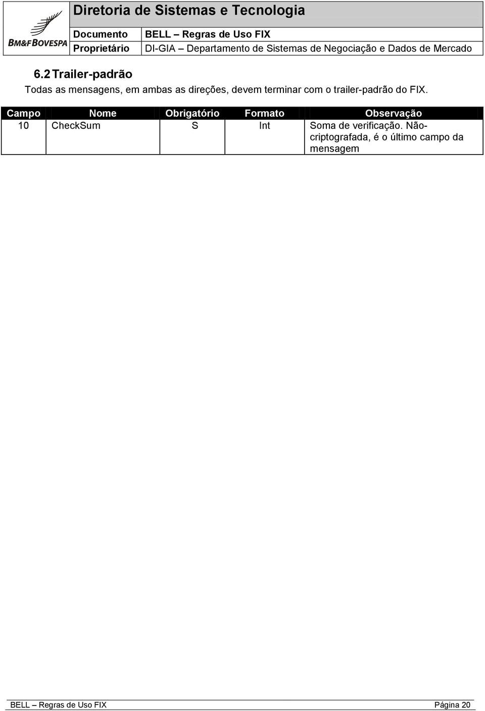 Campo Nome Obrigatório Formato Observação 10 CheckSum S Int