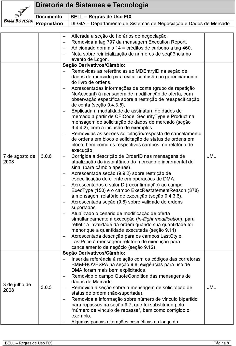 Seção Derivativos/Câmbio: Removidas as referências ao MDEntryID na seção de dados de mercado para evitar confusão no gerenciamento do livro de ordens.