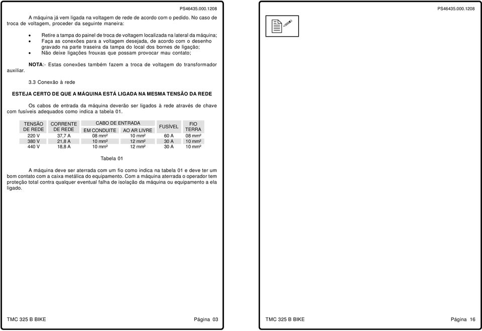 desenho gravado na parte traseira da tampa do local dos bornes de ligação; Não deixe ligações frouxas que possam provocar mau contato; auxiliar.