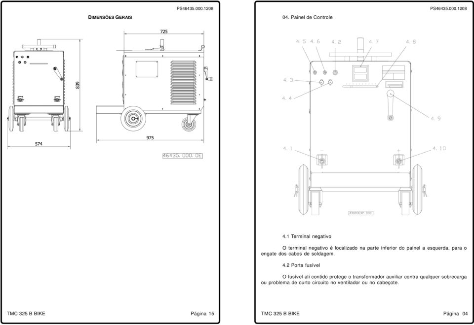 esquerda, para o engate dos cabos de soldagem. 4.
