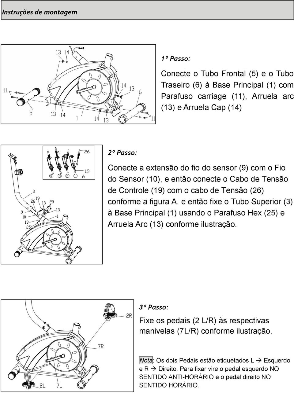 e então fixe o Tubo Superior (3) à Base Principal (1) usando o Parafuso Hex (25) e Arruela Arc (13) conforme ilustração.