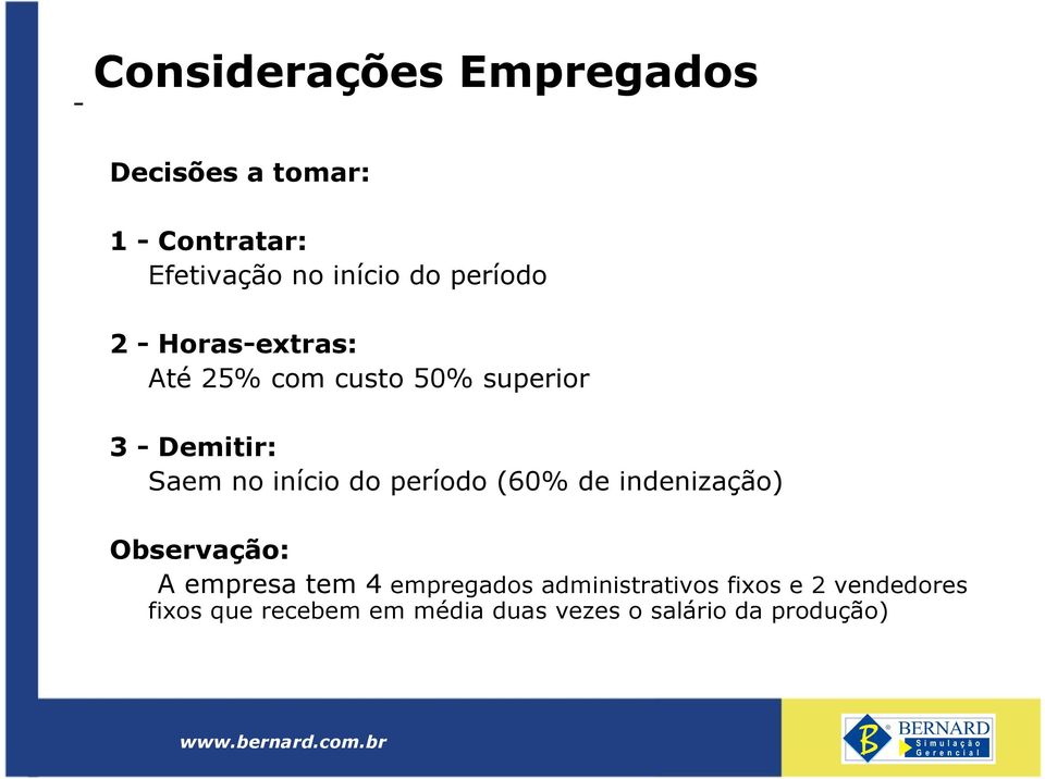 início do período (60% de indenização) Observação: A empresa tem 4 empregados