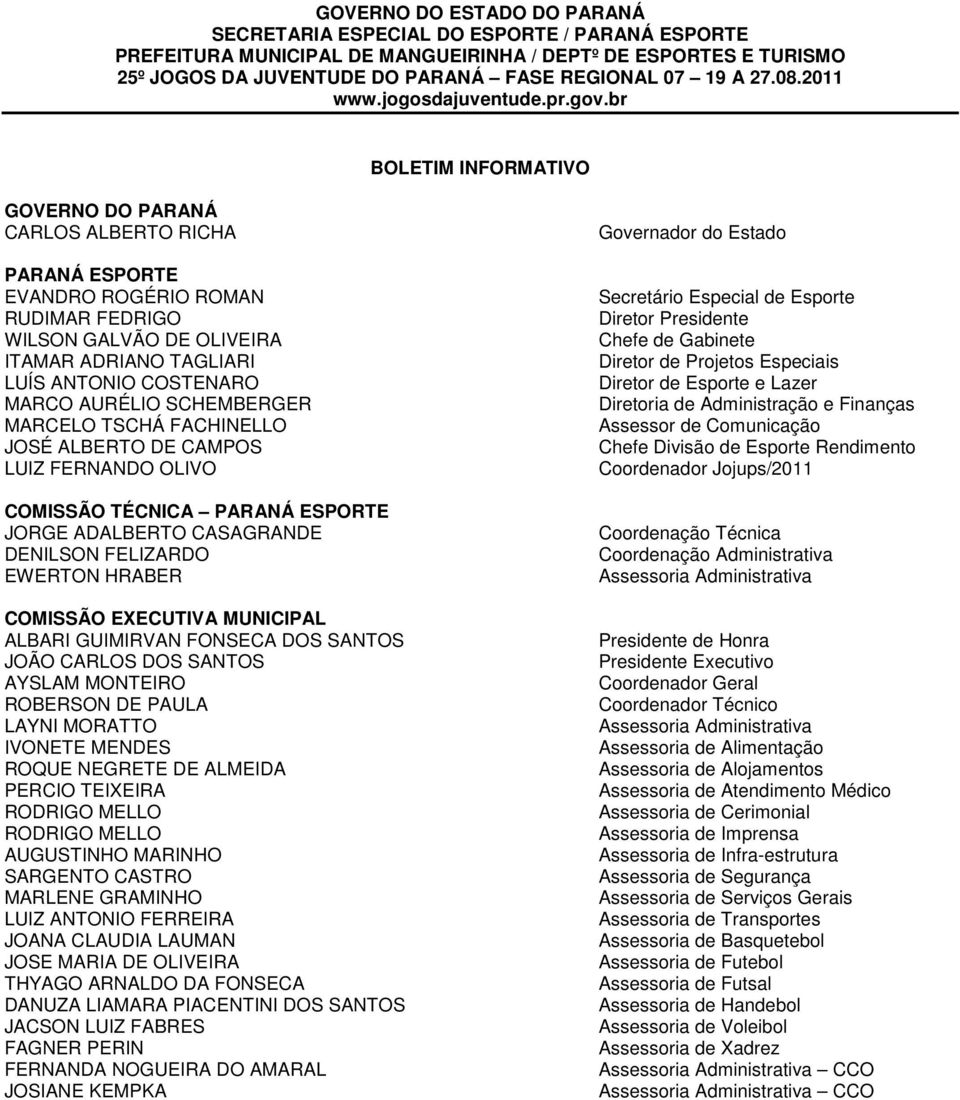 DENILSON ELIZARDO EWERTON HRABER COISSÃO EXECUTIVA UNICIPAL ALBARI GUIIRVAN ONSECA DOS SANTOS JOÃO CARLOS DOS SANTOS AYSLA ONTEIRO ROBERSON DE PAULA LAYNI ORATTO IVONETE ENDES ROQUE NEGRETE DE ALEIDA