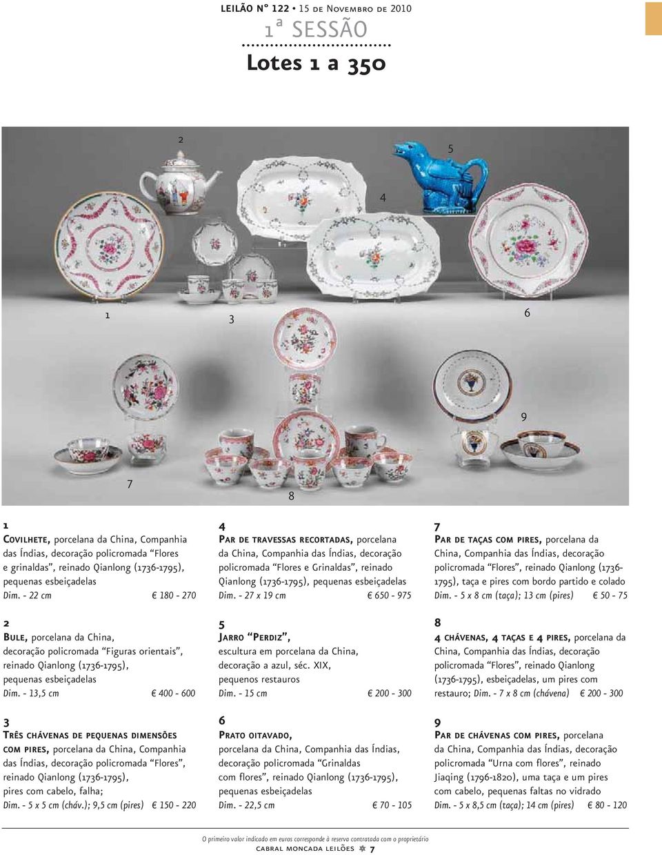 - 13,5 cm 400-600 3 TRÊS CHÁVENAS DE PEQUENAS DIMENSÕES COM PIRES, porcelana da China, Companhia das Índias, decoração policromada Flores, reinado Qianlong (1736-1795), pires com cabelo, falha; Dim.