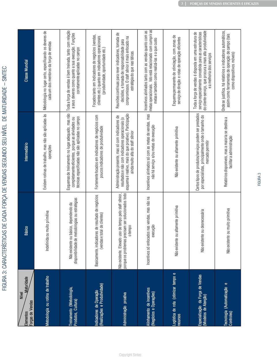 Treinamento (Metodologia, Produtos, Cultura) Não existente ou básico, dependendo da disponibilidade de metodologias ou estratégias Esquemas de treinamento no lugar adequado, mas não completamente