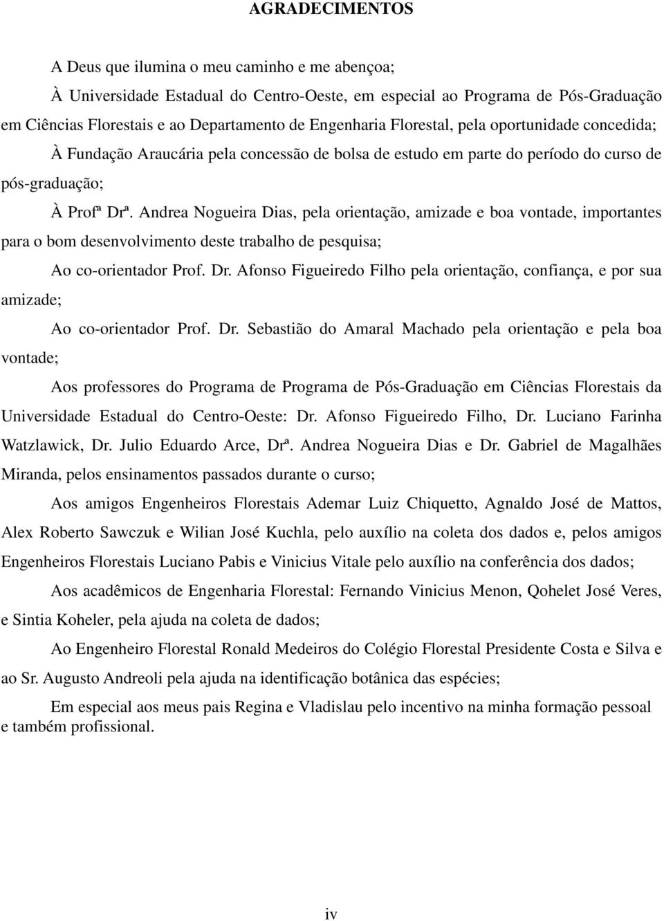 Andrea Nogueira Dias, pela orientação, amizade e boa vontade, importantes para o bom desenvolvimento deste trabalho de pesquisa; amizade; vontade; Ao co-orientador Prof. Dr.