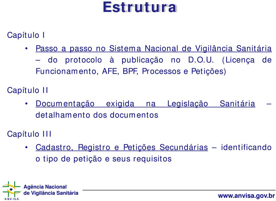 (Licença de Funcionamento, AFE, BPF, Processos e Petições) Capítulo II Documentação