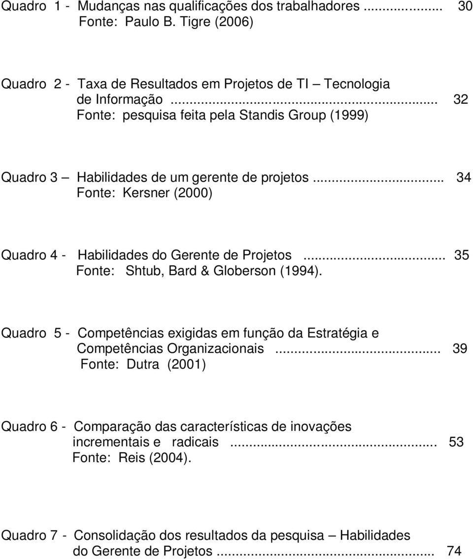 .. 35 Fonte: Shtub, Bard & Globerson (1994). Quadro 5 - Competências exigidas em função da Estratégia e Competências Organizacionais.