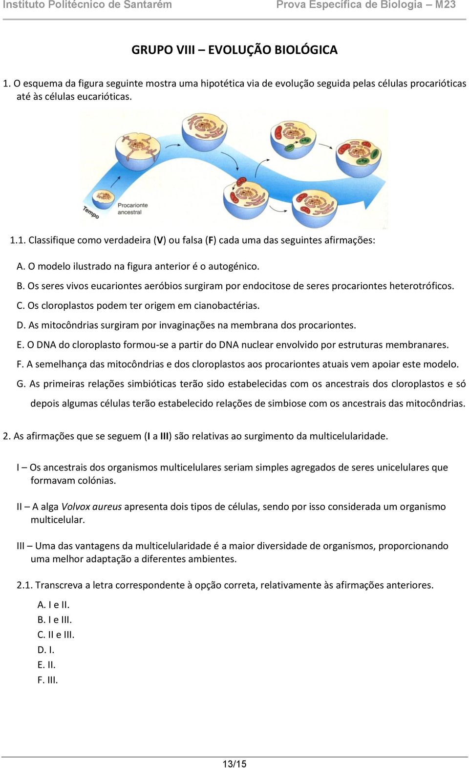 Os cloroplastos podem ter origem em cianobactérias. D. As mitocôndrias surgiram por invaginações na membrana dos procariontes. E.