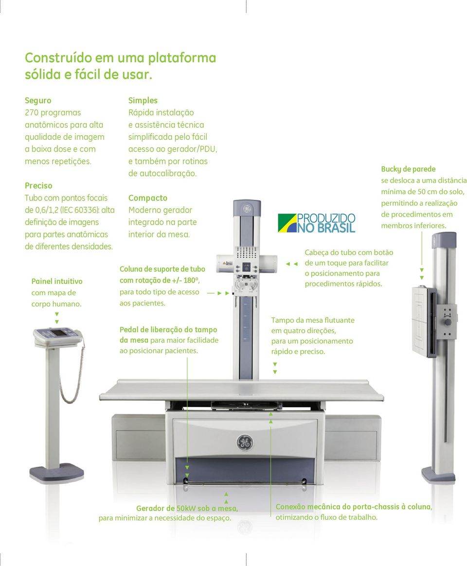 Simples Rápida instalação e assistência técnica simplificada pelo fácil acesso ao gerador/pdu, e também por rotinas de autocalibração. Compacto Moderno gerador integrado na parte interior da mesa.