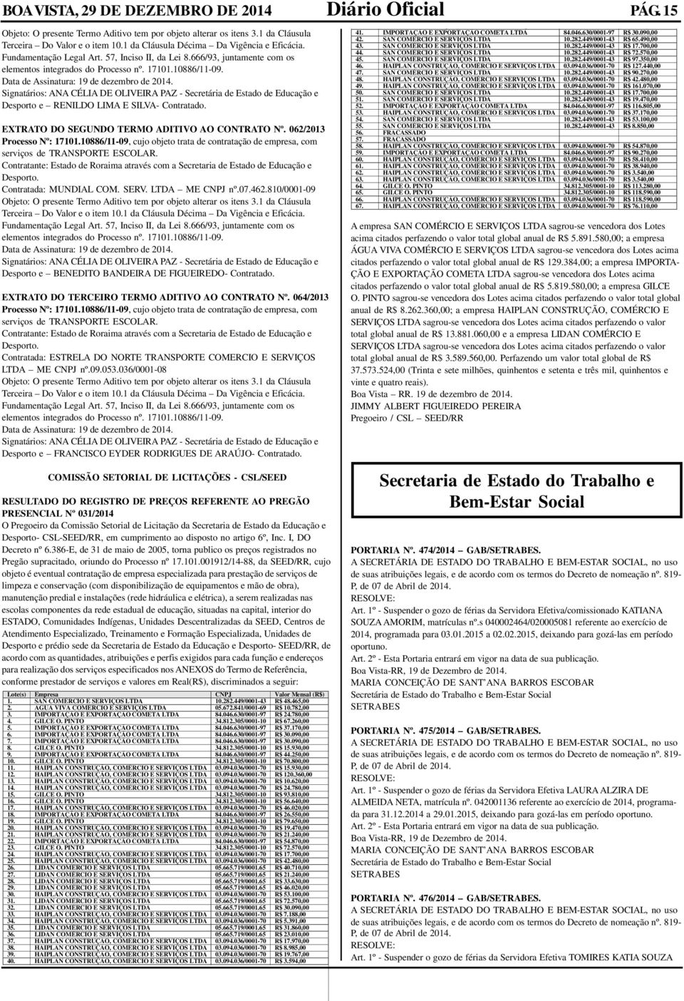 064/2013 Contratada: ESTRELA DO NORTE TRANSPORTE COMERCIO E SERVIÇOS LTDA ME CNPJ nº.09.053.036/0001-08 Desporto e FRANCISCO EYDER RODRIGUES DE ARAÚJO- Contratado.