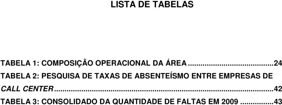 .. 24 TABELA 2: PESQUISA DE TAXAS DE ABSENTEÍSMO