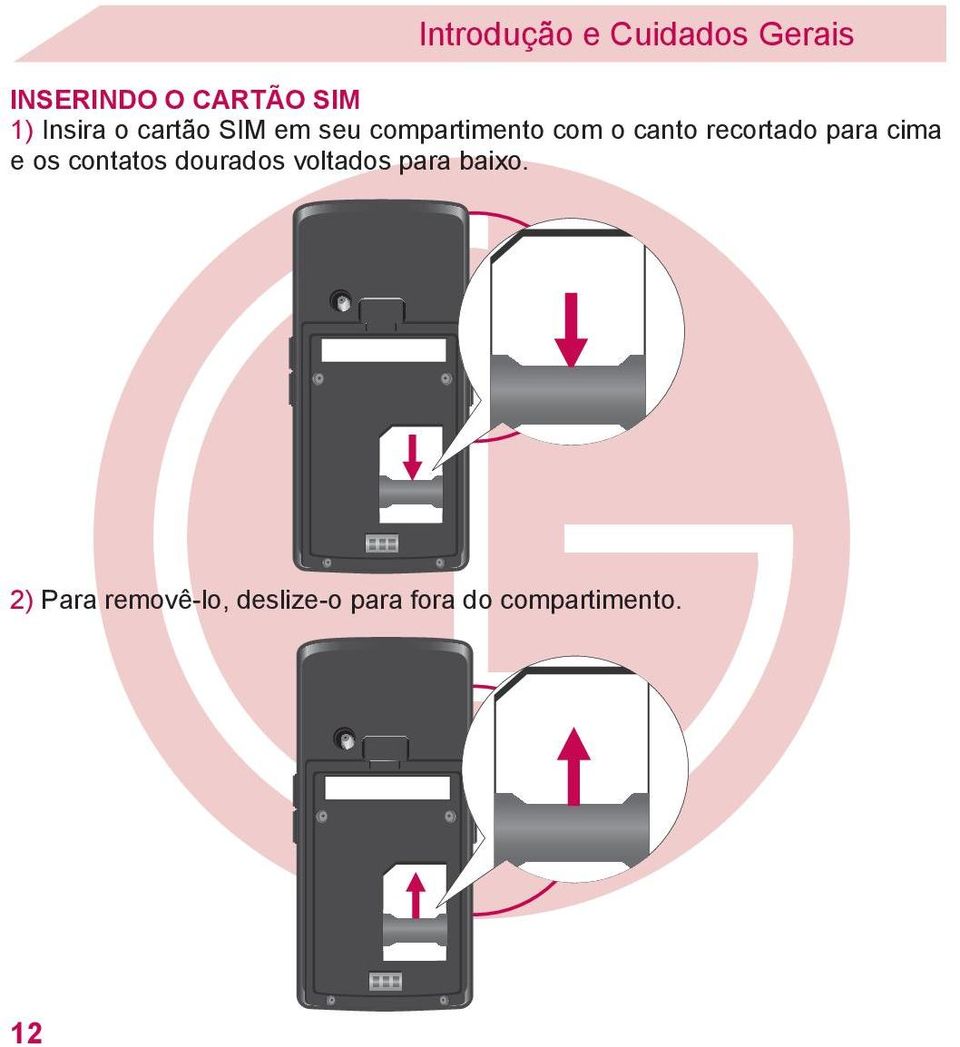 recortado para cima e os contatos dourados voltados para