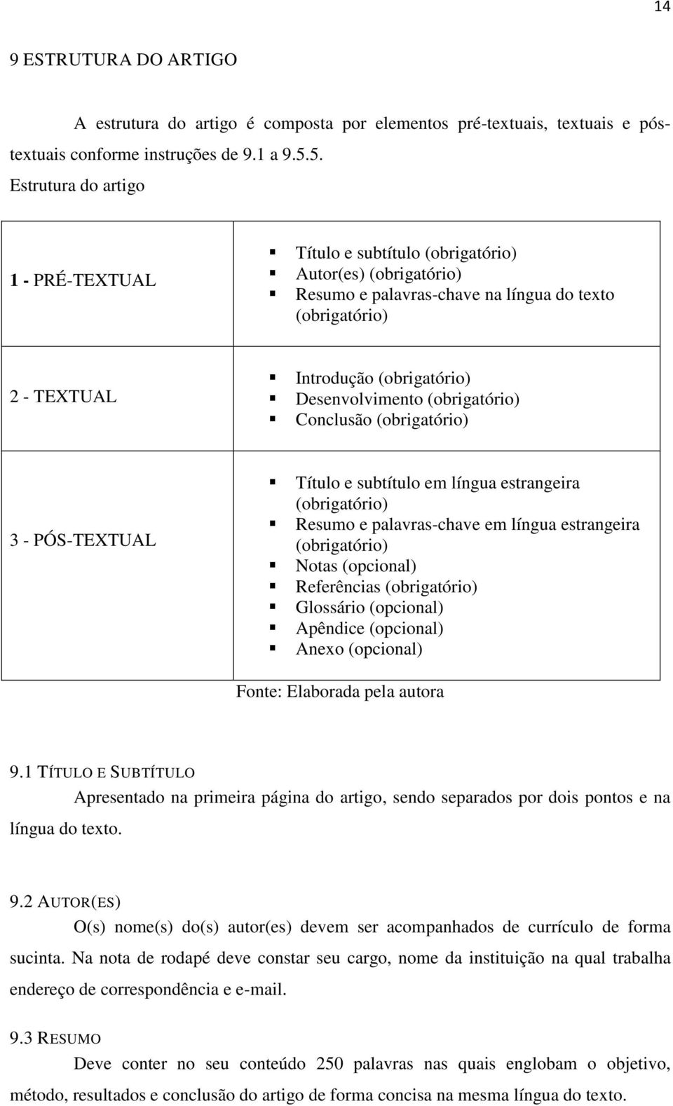 Desenvolvimento (obrigatório) Conclusão (obrigatório) 3 - PÓS-TEXTUAL Título e subtítulo em língua estrangeira (obrigatório) Resumo e palavras-chave em língua estrangeira (obrigatório) Notas