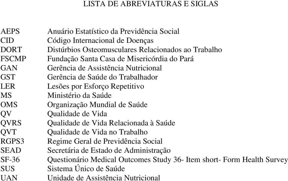 Lesões por Esforço Repetitivo Ministério da Saúde Organização Mundial de Saúde Qualidade de Vida Qualidade de Vida Relacionada à Saúde Qualidade de Vida no Trabalho Regime Geral