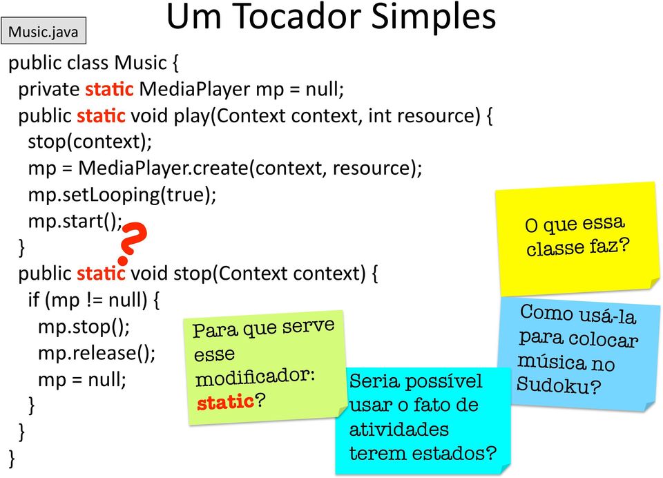 setlooping(true); mp.start(); } public sta?c void stop(context context) { if (mp!= null) { mp.stop(); mp.