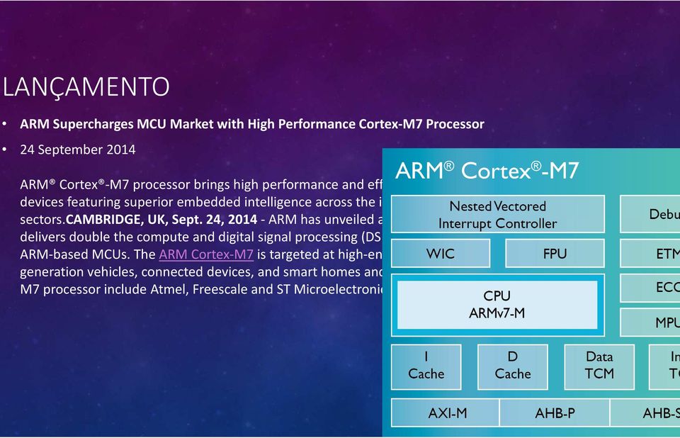 24, 2014-ARM has unveiled a new 32-bit Cortex-M processor that delivers double the compute and digital signal processing (DSP) capability of today's most powerful ARM-based MCUs.