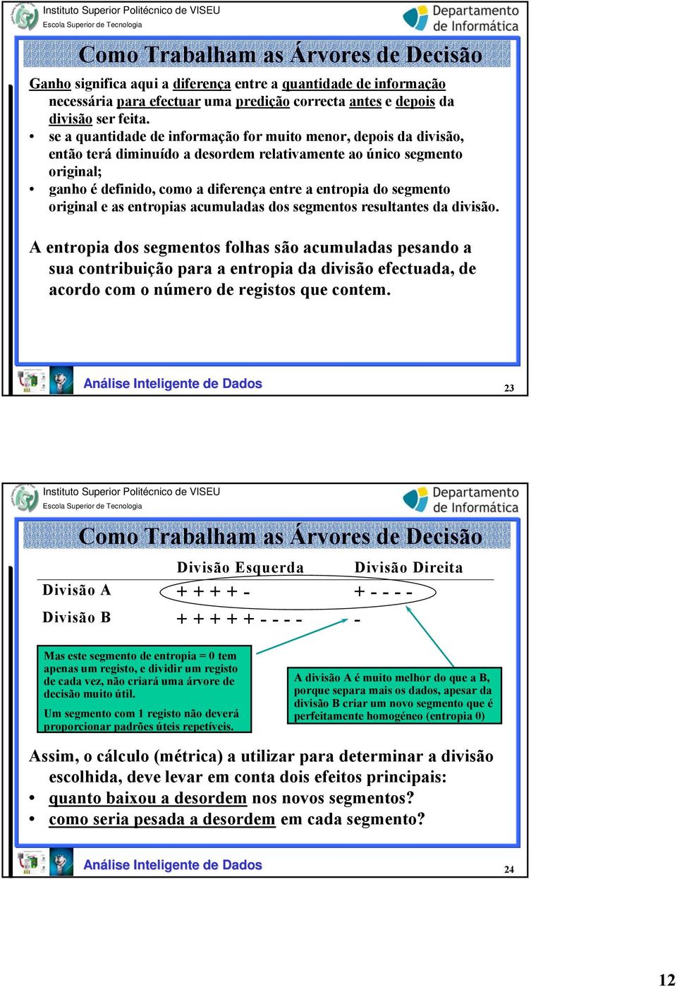 segmento original e as entropias acumuladas dos segmentos resultantes da divisão.