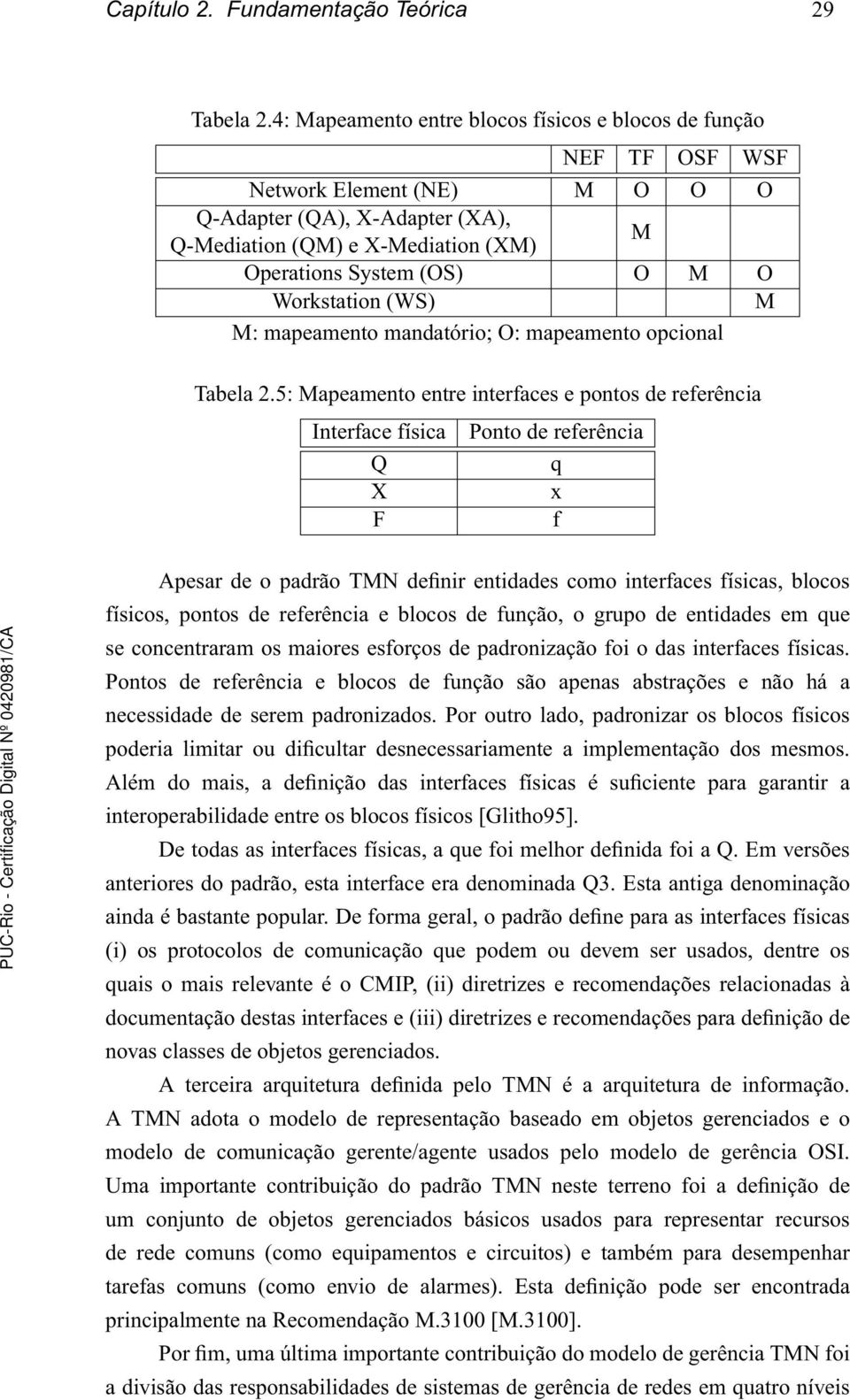 Workstation(WS) M M: mapeamento mandatório; O: mapeamento opcional Tabela 2.