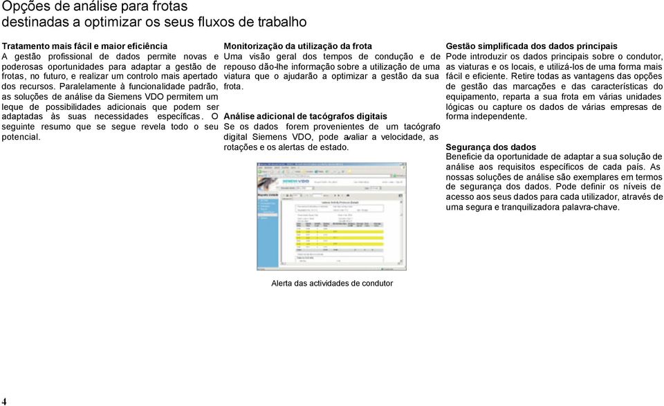 Paralelamente à funcionalidade padrão, as soluções de análise da Siemens VDO permitem um leque de possibilidades adicionais que podem ser adaptadas às suas necessidades específicas.