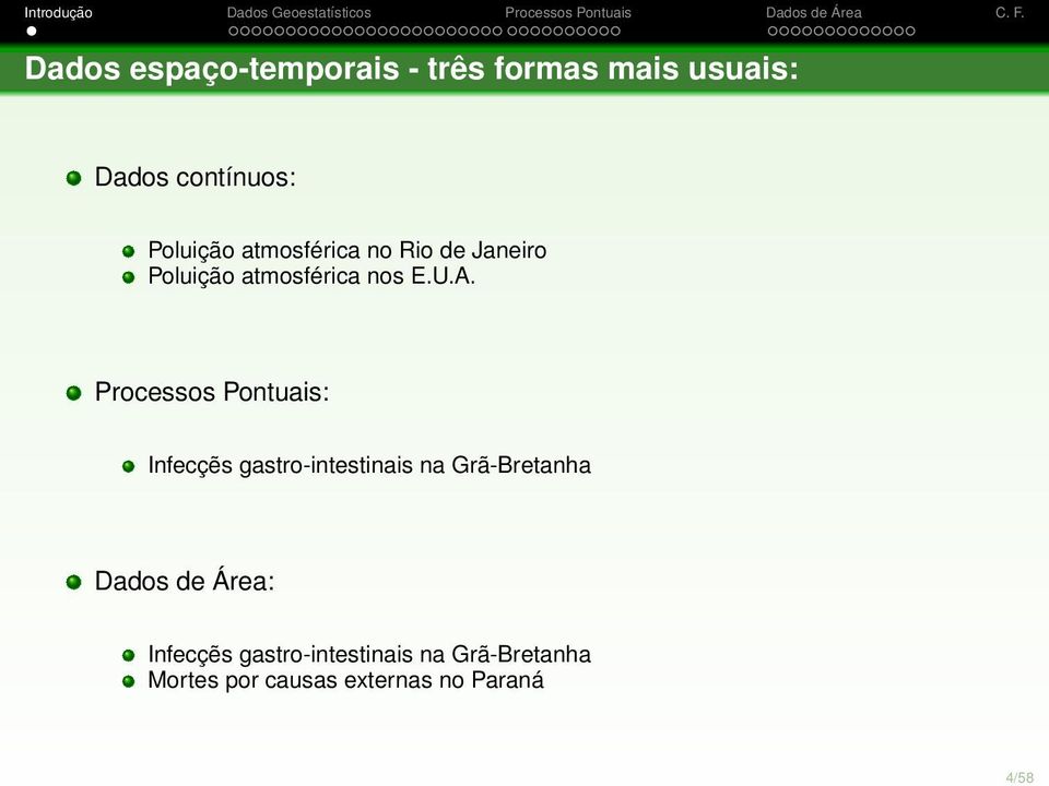 Processos Pontuais: Infecçẽs gastro-intestinais na Grã-Bretanha Dados de