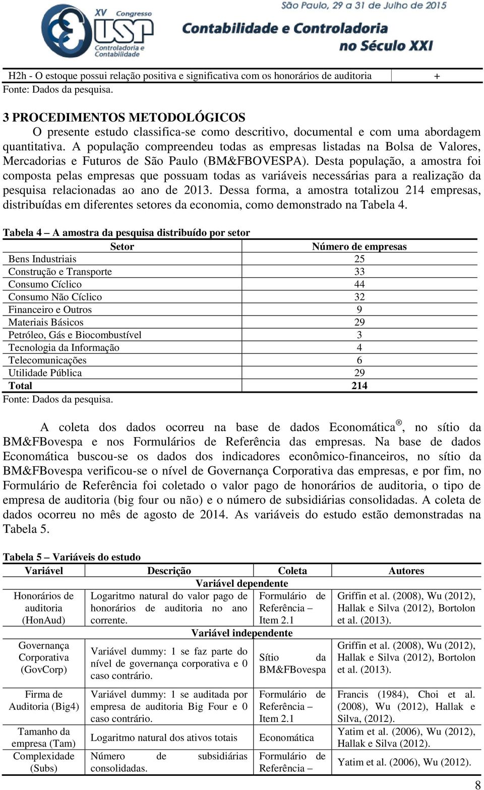 A população compreendeu todas as empresas listadas na Bolsa de Valores, Mercadorias e Futuros de São Paulo (BM&FBOVESPA).