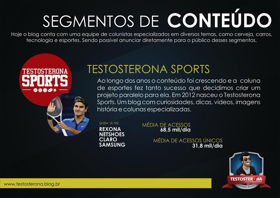 TESTOSTERONA SPORTS Ao longo dos anos o conteúdo foi crescendo e a coluna de esportes fez tanto sucesso que decidimos criar um projeto paralelo para