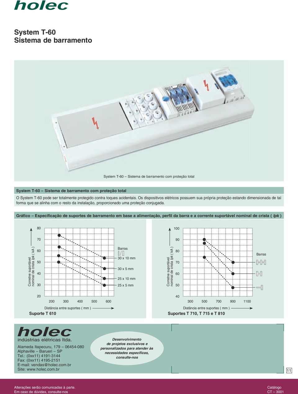 Gráfico Especificação de suportes de barramento em base a alimentação, perfil da barra e a corrente suportável nominal de crista ( Ipk ) 80 100 70 90 Corretne suportável nominal de crista Ipk ( ka )