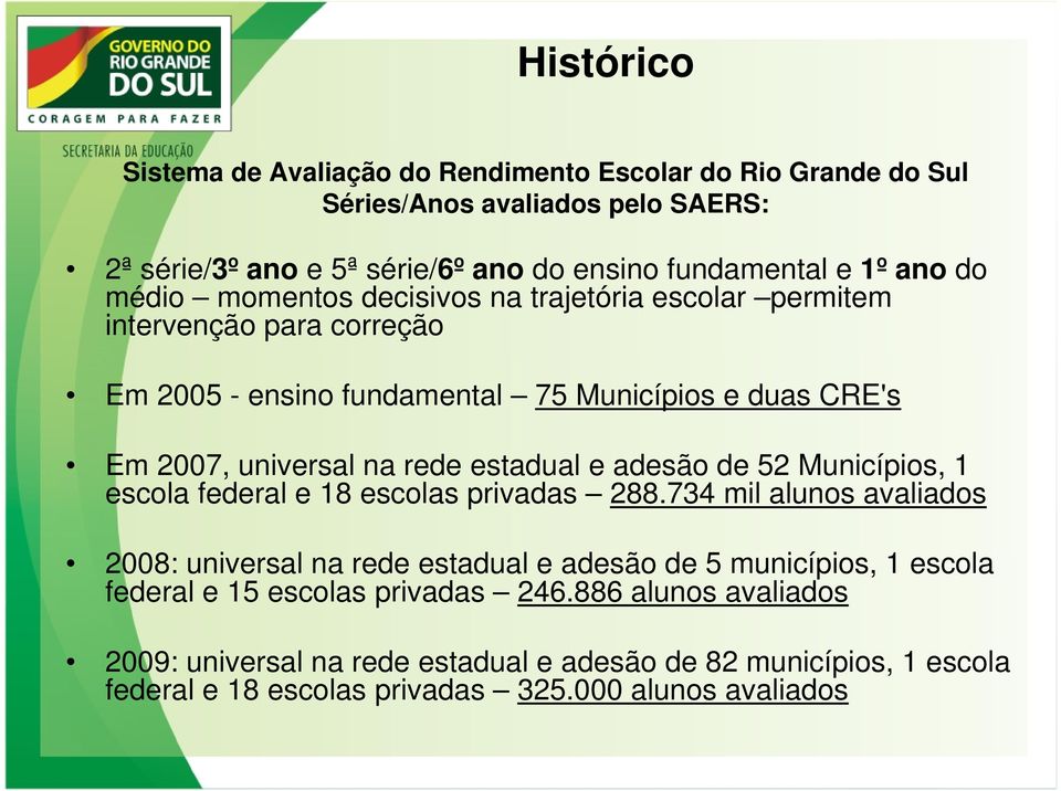 estadual e adesão de 52 Municípios, 1 escola federal e 18 escolas privadas 288.