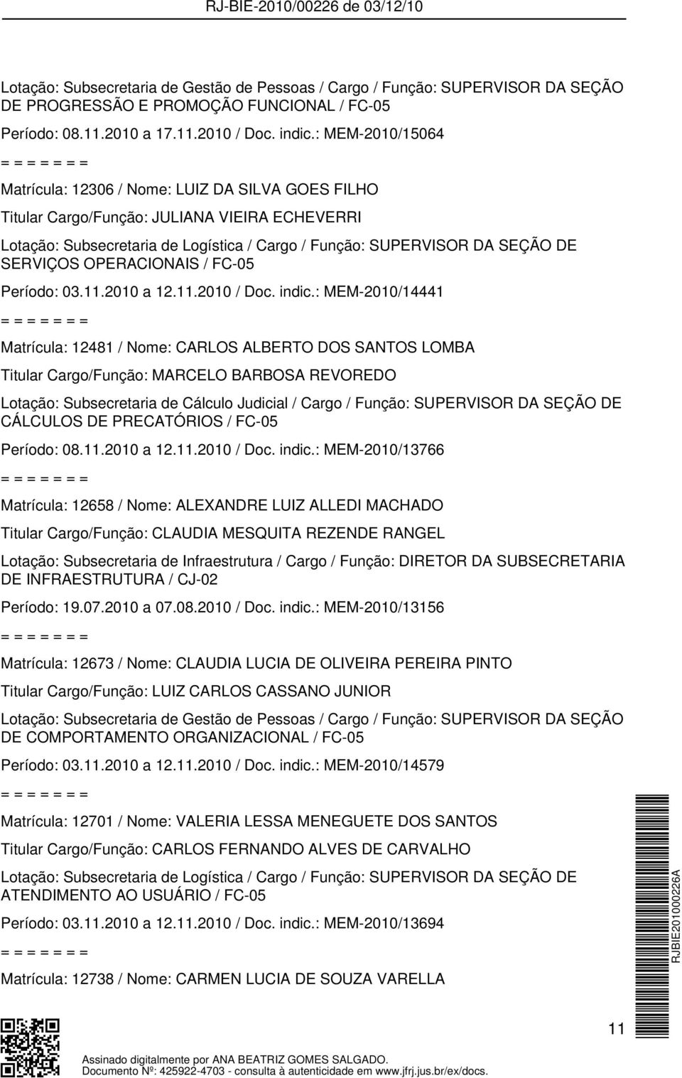 OPERACIONAIS / FC-05 Período: 03.11.2010 a 12.11.2010 / Doc. indic.