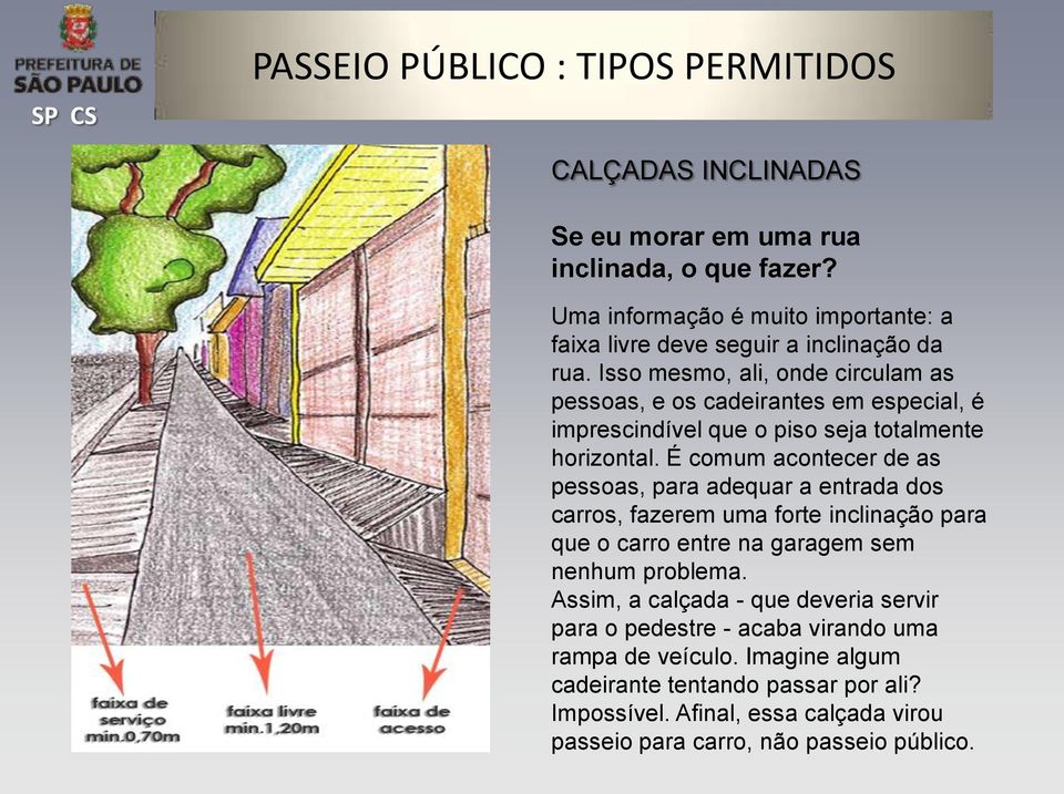 Isso mesmo, ali, onde circulam as pessoas, e os cadeirantes em especial, é imprescindível que o piso seja totalmente horizontal.