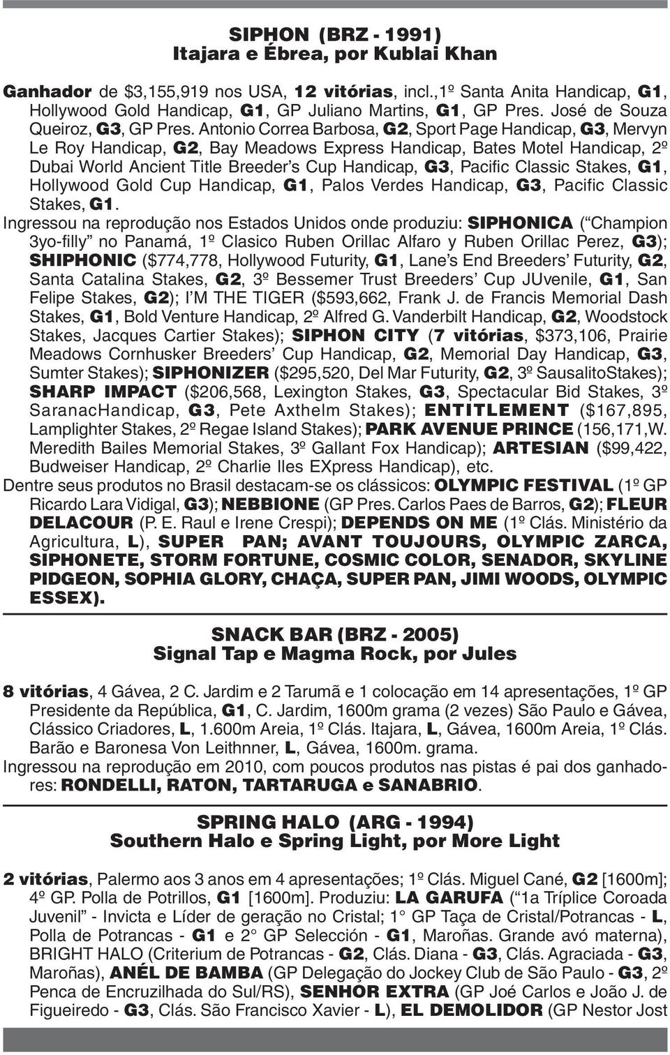 Antonio Correa Barbosa, G2, Sport Page Handicap, G3, Mervyn Le Roy Handicap, G2, Bay Meadows Express Handicap, Bates Motel Handicap, 2º Dubai World Ancient Title Breeder s Cup Handicap, G3, Pacific