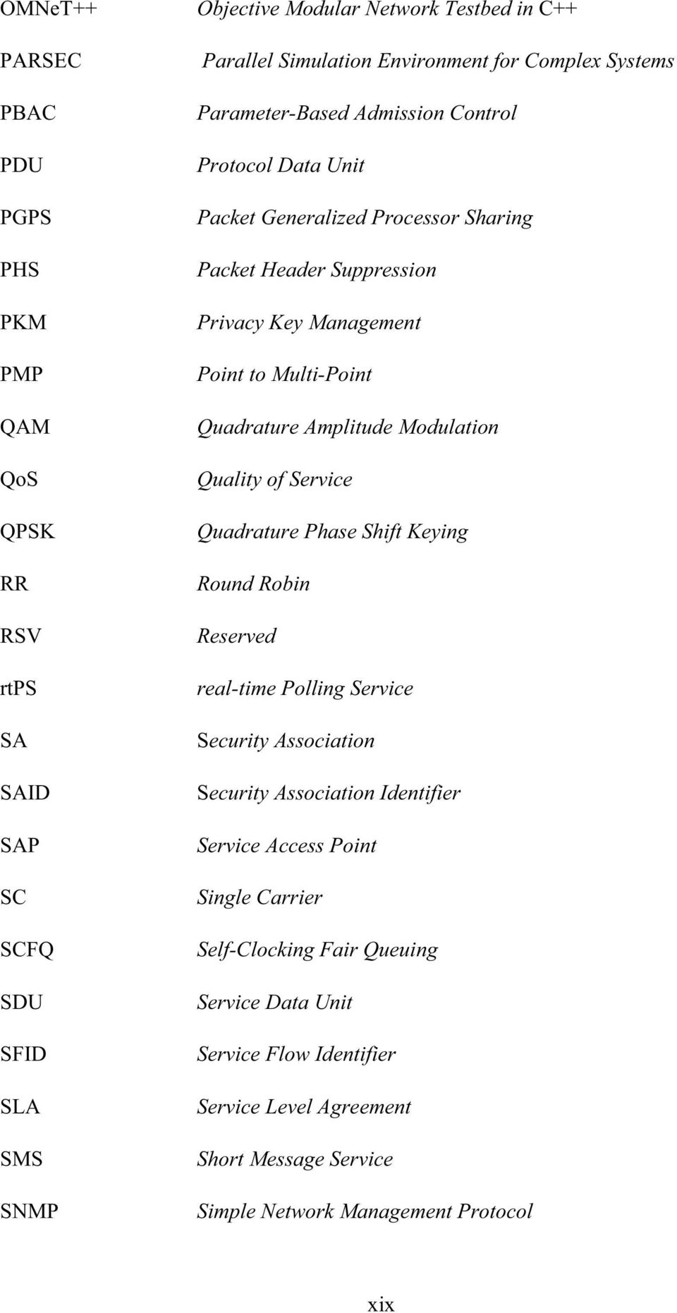 Quadrature Amplitude Modulation Quality of Service Quadrature Phase Shift Keying Round Robin Reserved real-time Polling Service Security Association Security Association Identifier