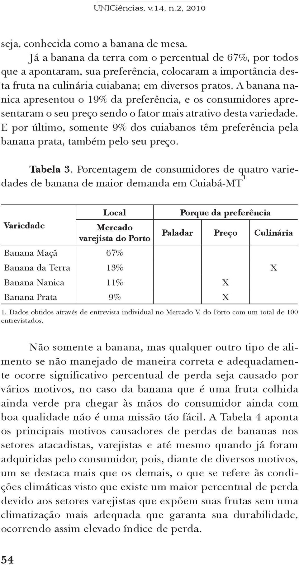 A banana nanica apresentou o 19% da preferência, e os consumidores apresentaram o seu preço sendo o fator mais atrativo desta variedade.