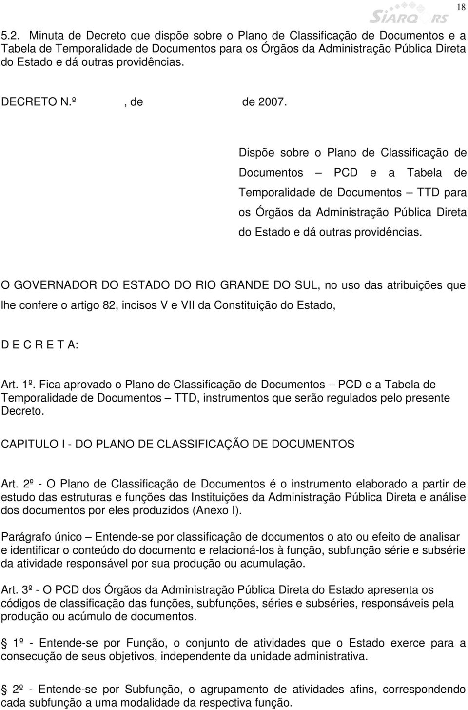 DECRETO N.º, de de 2007.