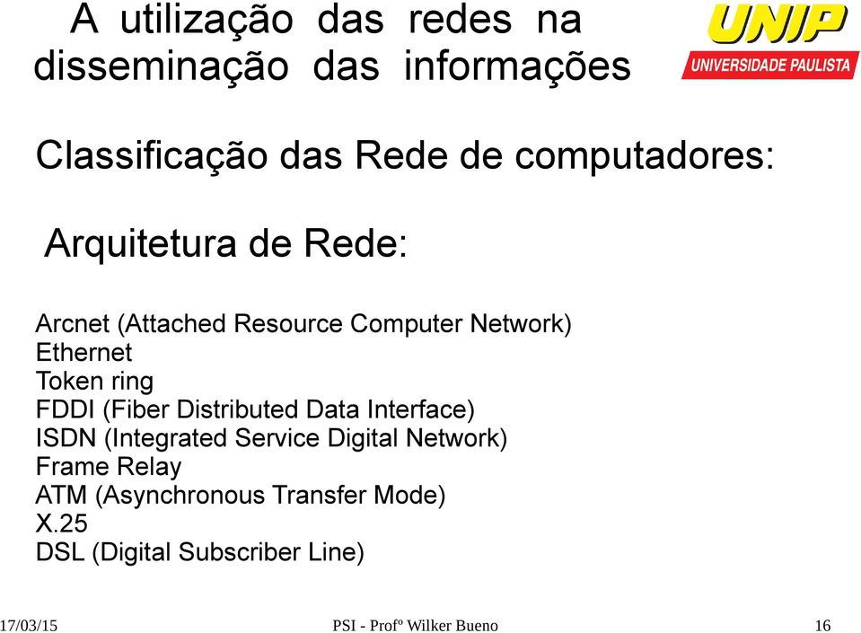 Interface) ISDN (Integrated Service Digital Network) Frame Relay ATM