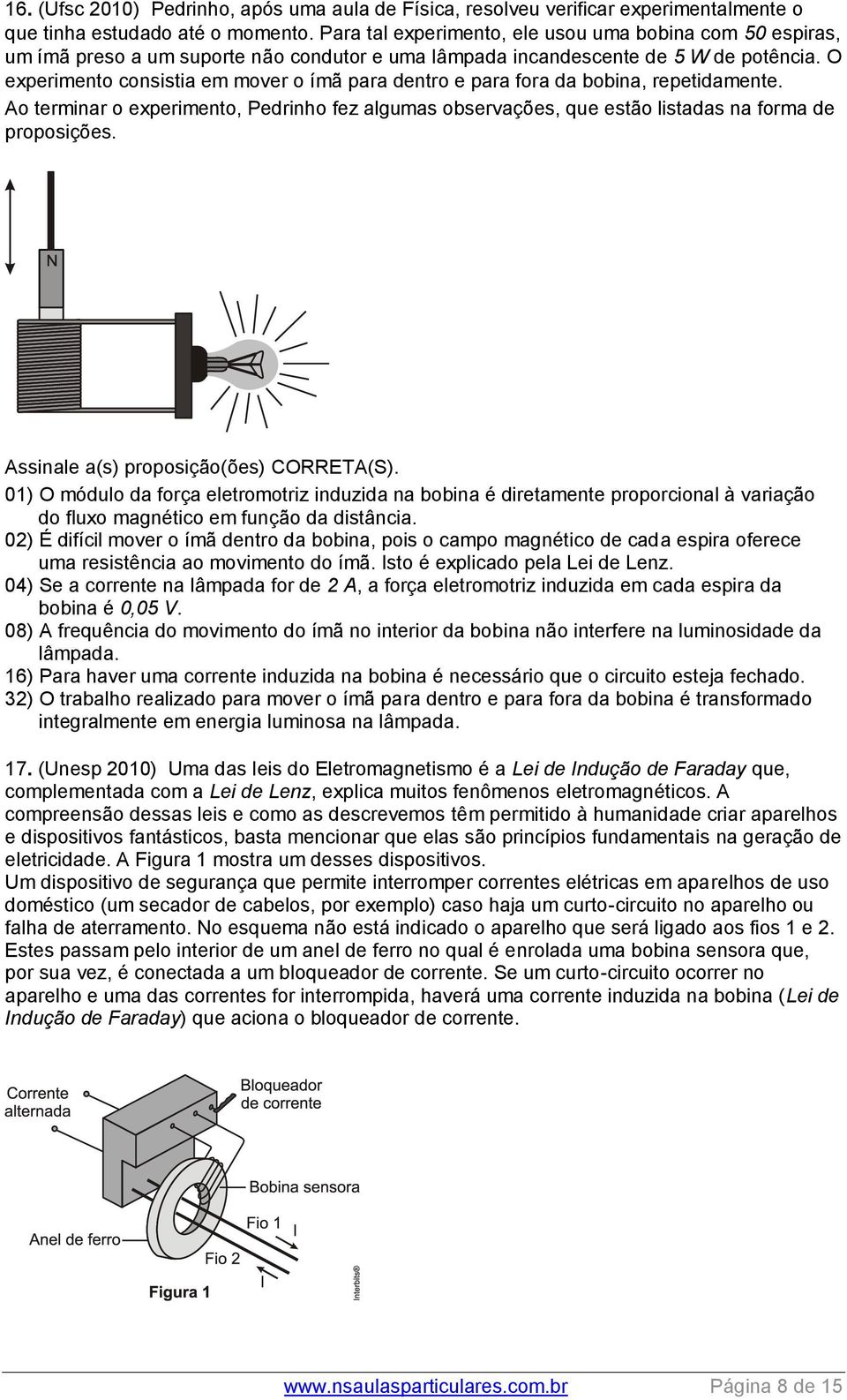 O experimento consistia em mover o ímã para dentro e para fora da bobina, repetidamente. Ao terminar o experimento, Pedrinho fez algumas observações, que estão listadas na forma de proposições.