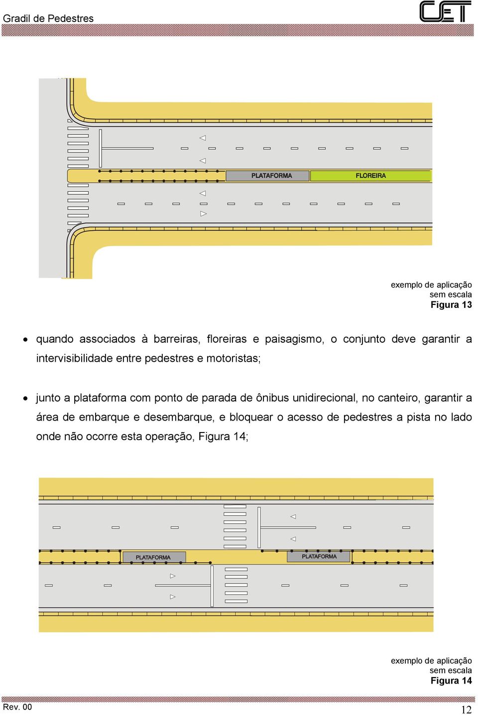 ônibus unidirecional, no canteiro, garantir a área de embarque e desembarque, e bloquear o acesso de