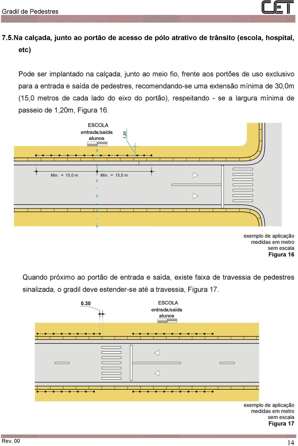 passeio de 1,20m, Figura 16. ESCOLA entrada/saída alunos 1,20 Mín. = 15,0 m Mín.