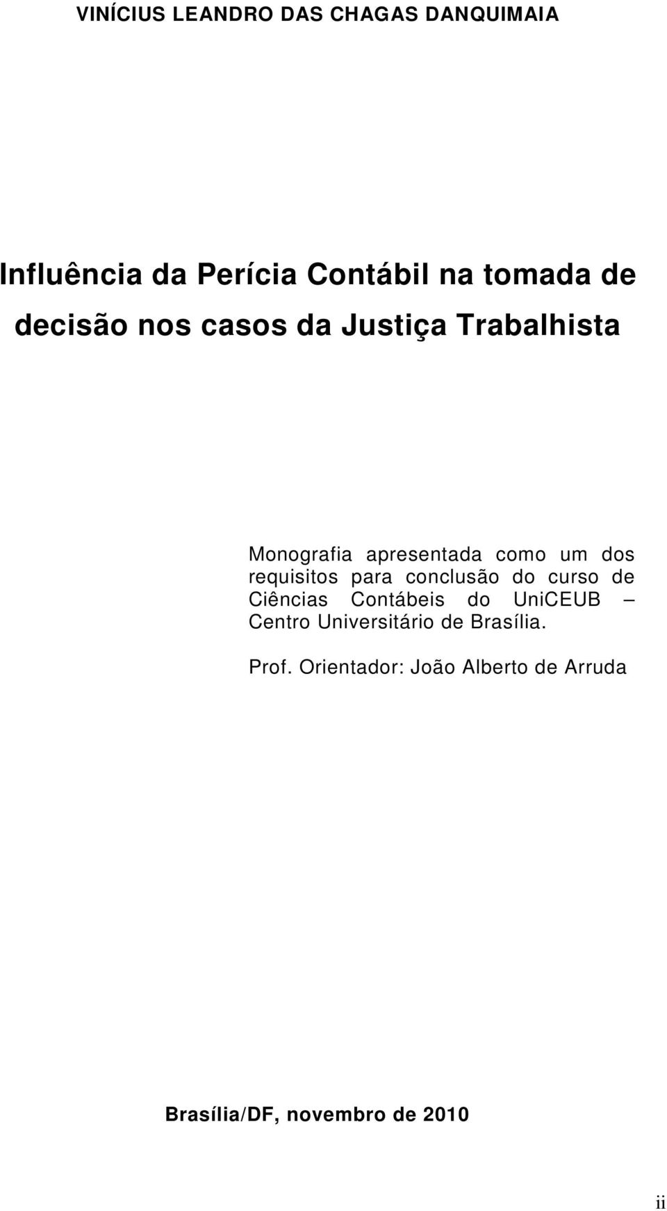 requisitos para conclusão do curso de Ciências Contábeis do UniCEUB Centro