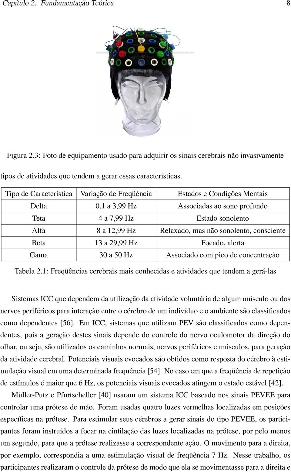 sonolento, consciente Beta 13 a 29,99 Hz Focado, alerta Gama 30 a 50 Hz Associado com pico de concentração Tabela 2.