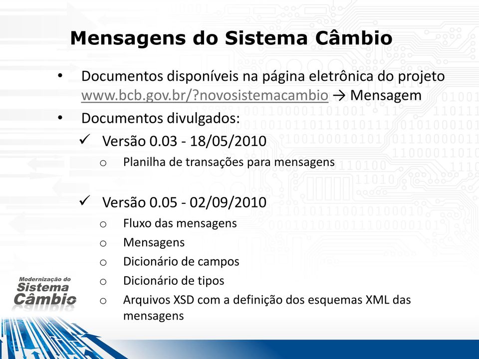 03-18/05/2010 o Planilha de transações para mensagens Versão 0.