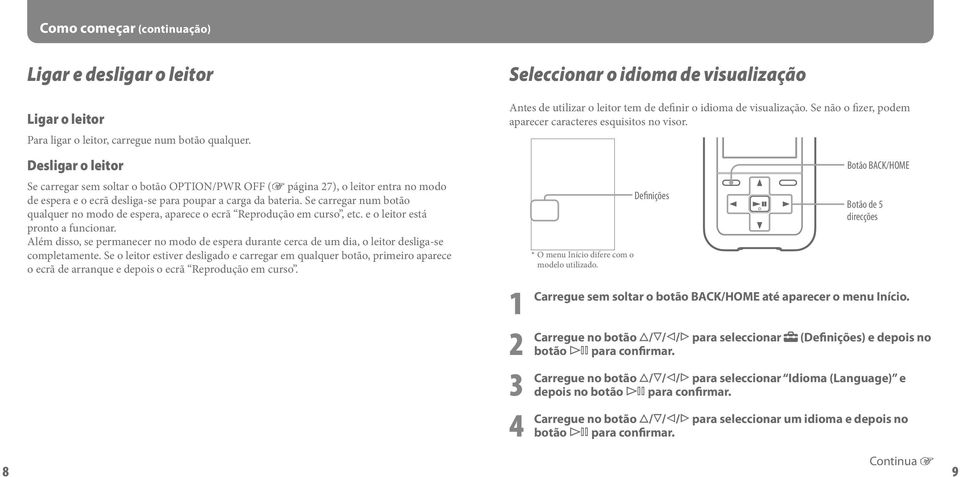 Se carregar num botão qualquer no modo de espera, aparece o ecrã Reprodução em curso, etc. e o leitor está pronto a funcionar.