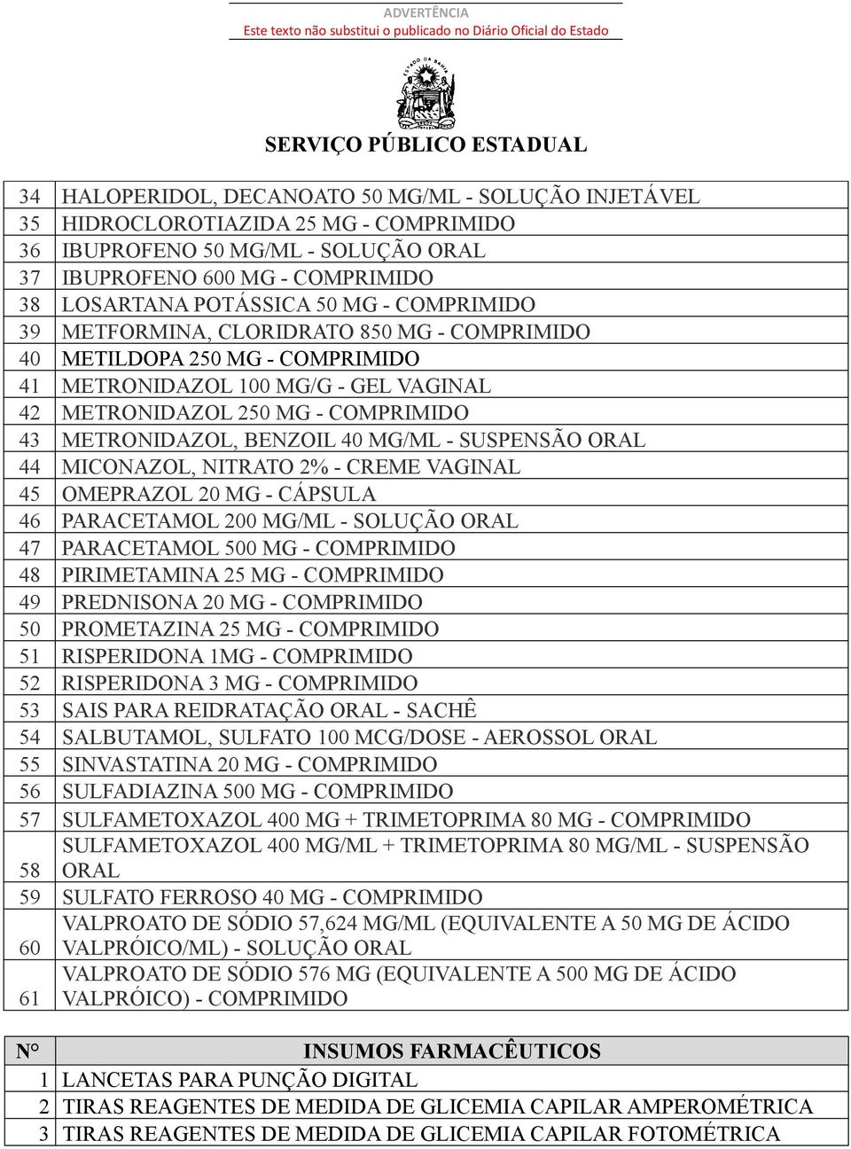 - SUSPENSÃO ORAL 44 MICONAZOL, NITRATO 2% - CREME VAGINAL 45 OMEPRAZOL 20 MG - CÁPSULA 46 PARACETAMOL 200 MG/ML - SOLUÇÃO ORAL 47 PARACETAMOL 500 MG - COMPRIMIDO 48 PIRIMETAMINA 25 MG - COMPRIMIDO 49