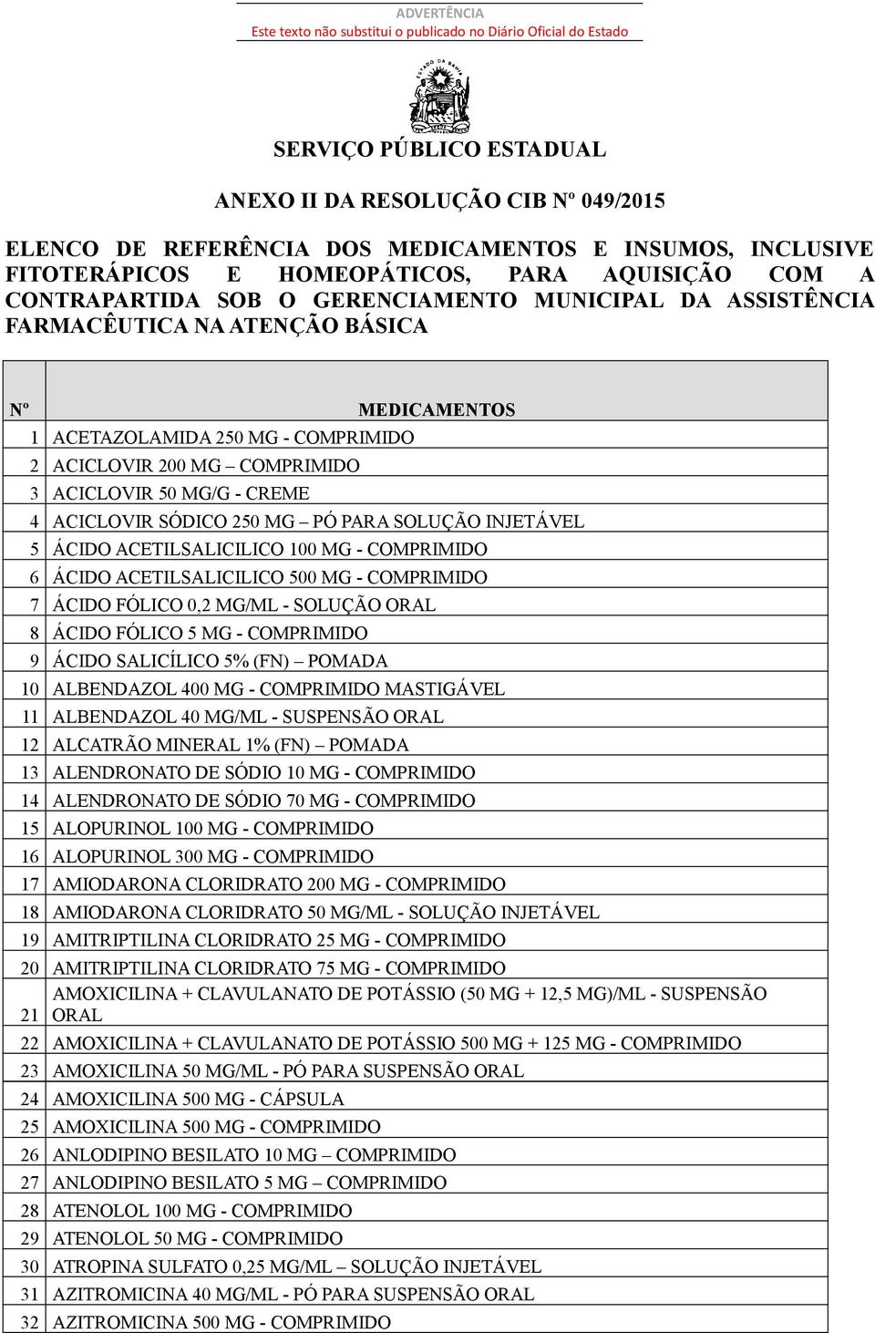 INJETÁVEL 5 ÁCIDO ACETILSALICILICO 100 MG - COMPRIMIDO 6 ÁCIDO ACETILSALICILICO 500 MG - COMPRIMIDO 7 ÁCIDO FÓLICO 0,2 MG/ML - SOLUÇÃO ORAL 8 ÁCIDO FÓLICO 5 MG - COMPRIMIDO 9 ÁCIDO SALICÍLICO 5% (FN)