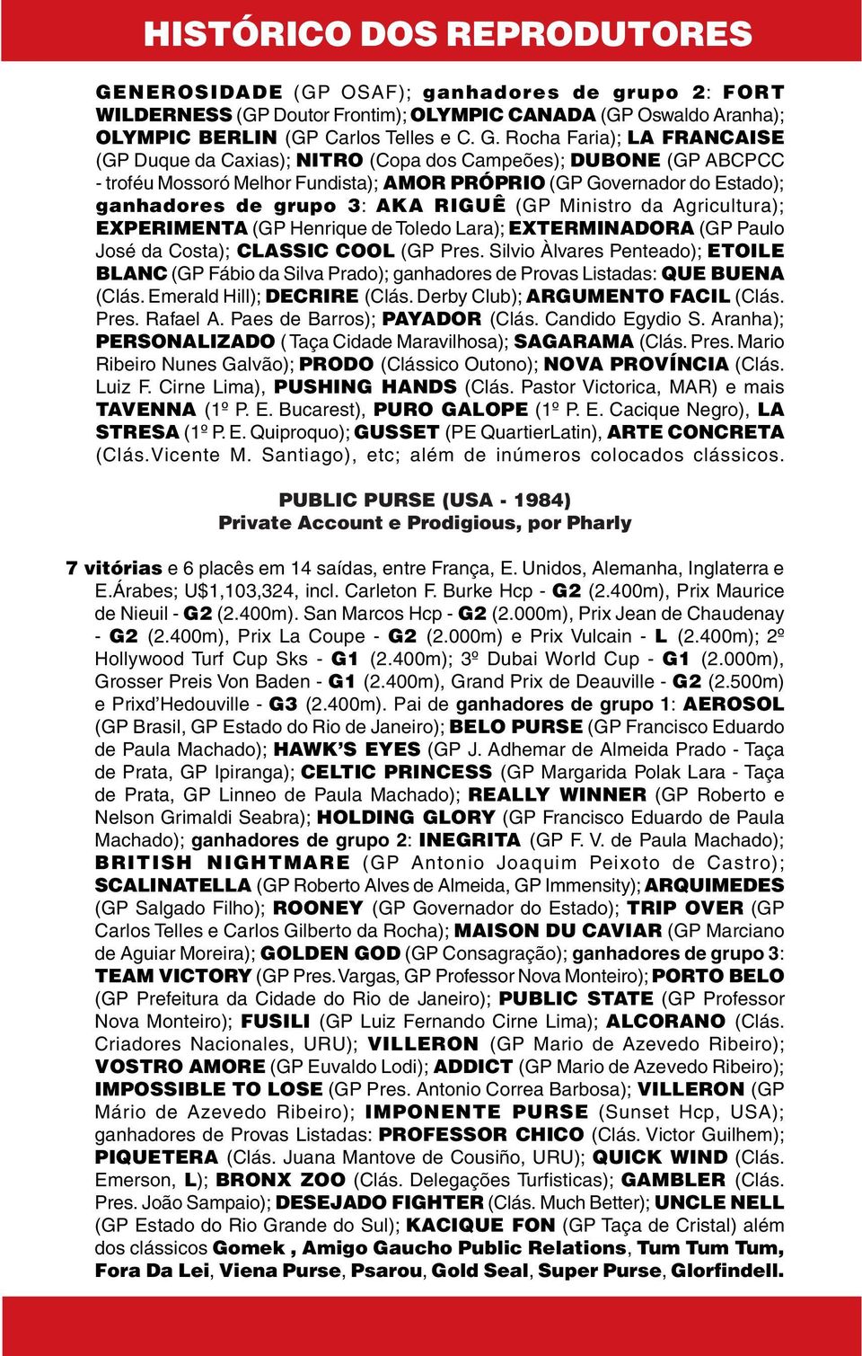 Rocha Faria); LA FRANCAISE (GP Duque da Caxias); NITRO (Copa dos Campeões); DUBONE (GP ABCPCC - troféu Mossoró Melhor Fundista); AMOR PRÓPRIO (GP Governador do Estado); ganhadores de grupo 3: AKA