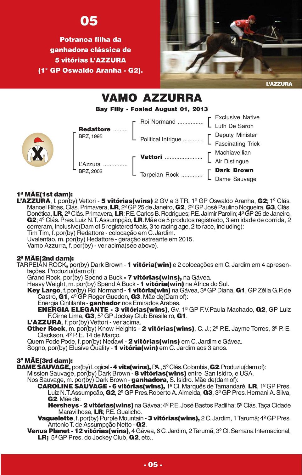 por(by) Vettori - 5 vitórias(wins) 2 GV e 3 TR, 1º GP Oswaldo Aranha, G2; 1º Clás. Manoel Ribas, Clás. Primavera, LR, 2º GP 25 de Janeiro, G2, 2º GP José Paulino Nogueira, G3, Clás.