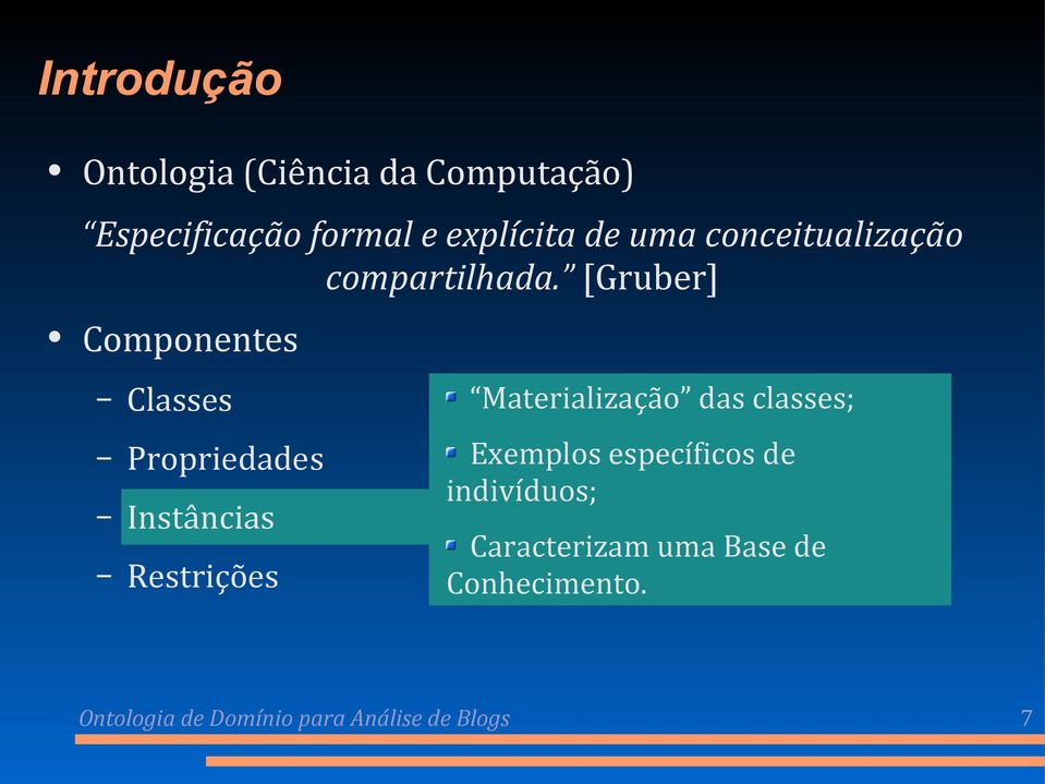 [Gruber] Componentes Classes Propriedades Instâncias Restrições Materialização