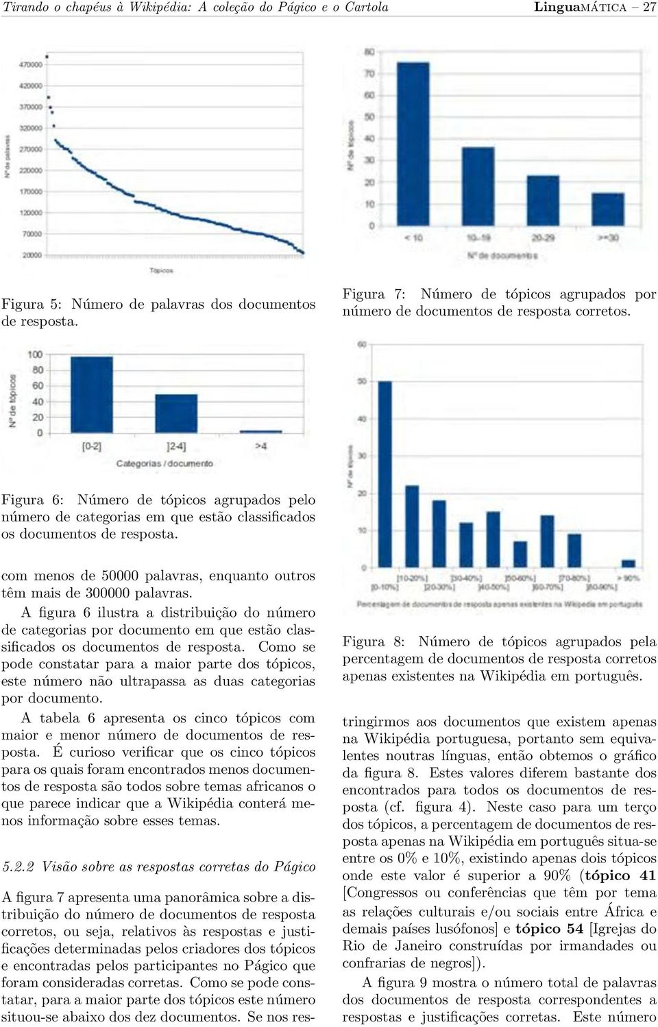 Figura 6: Número de tópicos agrupados pelo número de categorias em que estão classificados os documentos de resposta. com menos de 50000 palavras, enquanto outros têm mais de 300000 palavras.