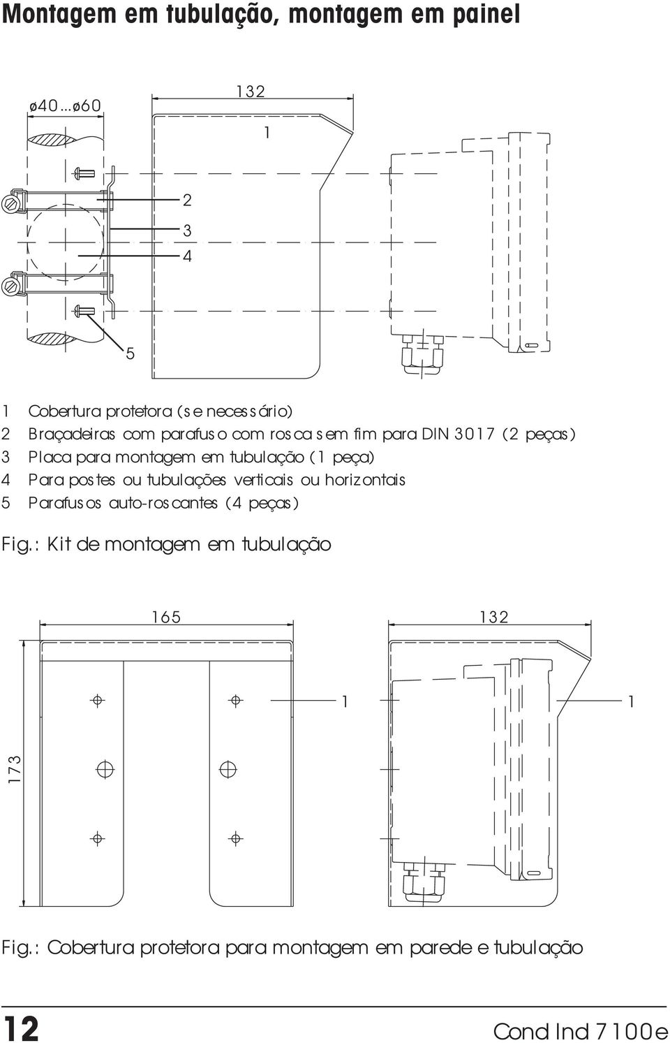 peça) 4 Para postes ou tubulações verticais ou horizontais 5 Parafusos auto-roscantes (4 peças) Fig.